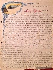 Primera carta decorada de les quatre que ha conservat la família. El dibuix és del camp de Sant Cebrià amb data de 25 de novembre de 1939. (Arxiu familiar).