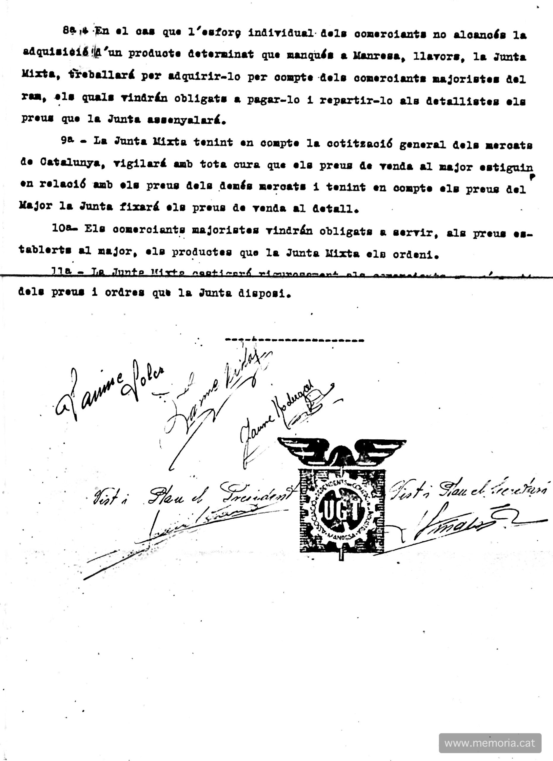 ADCI-UGT. Projecte per a l’organització dels abastiments a Manresa. Últim terç de 1936, p. 3. (ACBG)