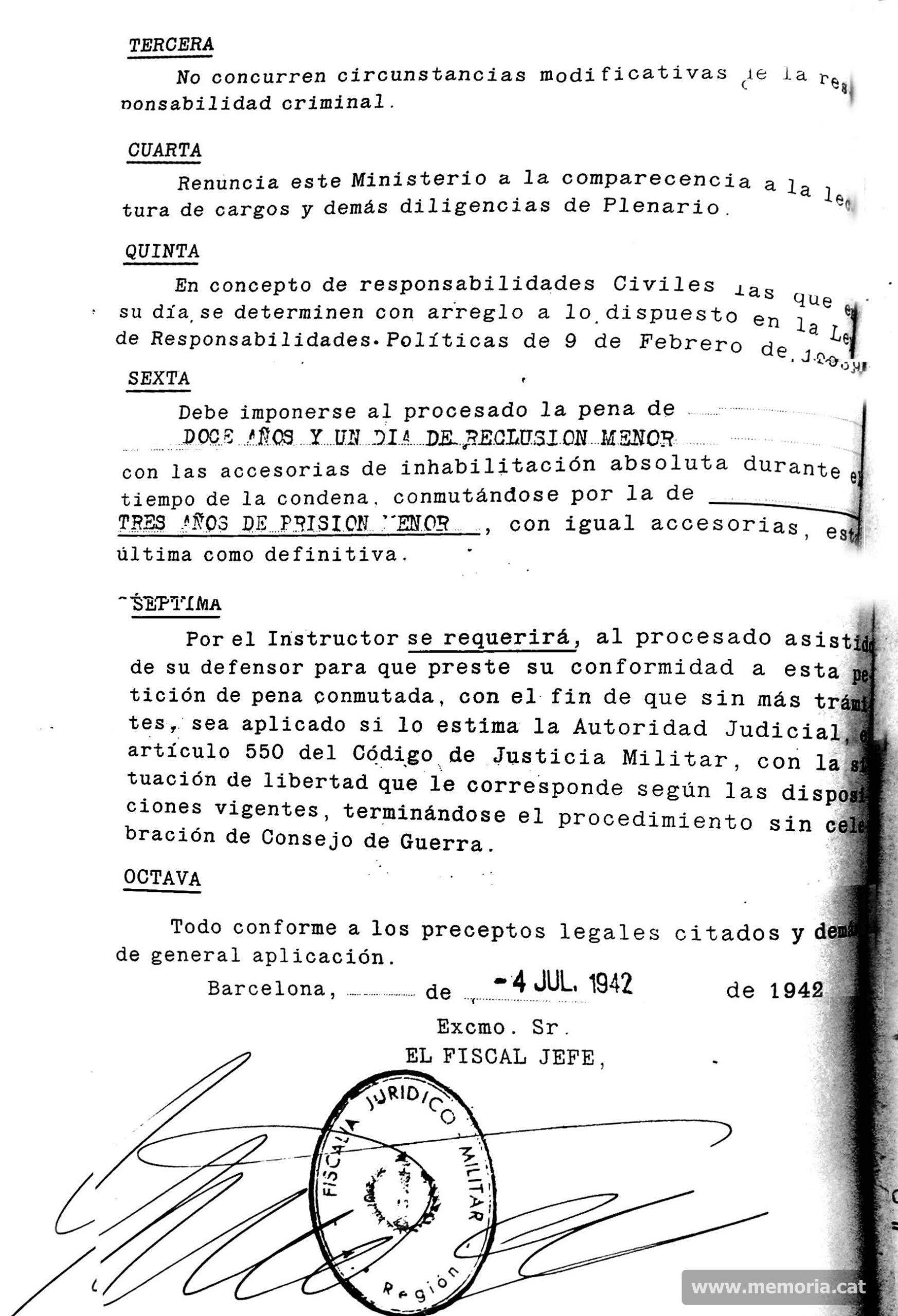 Sumaríssim 19604. 4/7/1942. La petició del fiscal. (Col·lecció familiar).